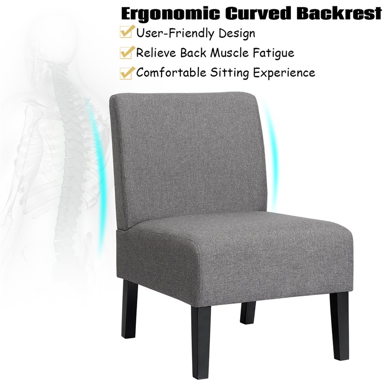 Costway Fabric Accent Armless Leisure Chair with Rubber Wood Legs in Gray