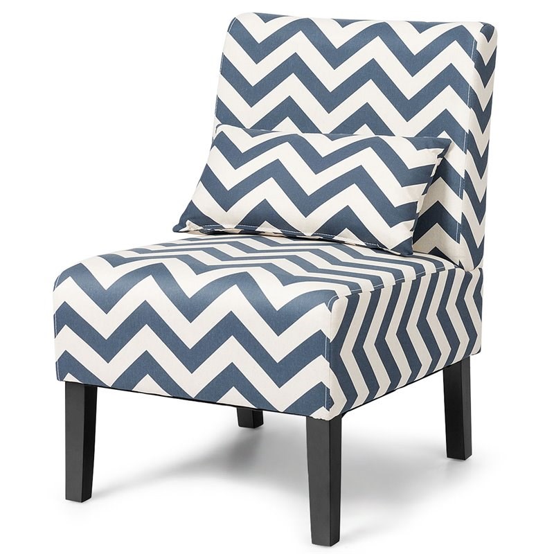 Costway Sponge Accent Armless Leisure Chair with Lumbar Pillow in Blue
