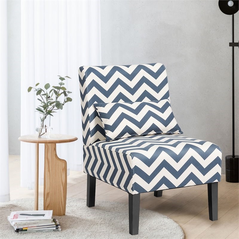 Costway Sponge Accent Armless Leisure Chair with Lumbar Pillow in Blue