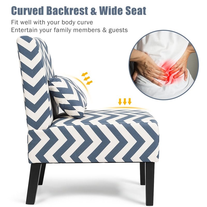 Costway Sponge Accent Armless Leisure Chair with Lumbar Pillow in Blue