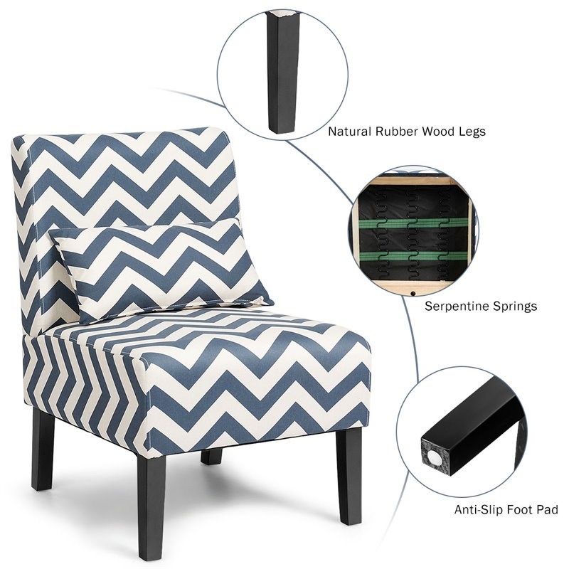 Costway Sponge Accent Armless Leisure Chair with Lumbar Pillow in Blue