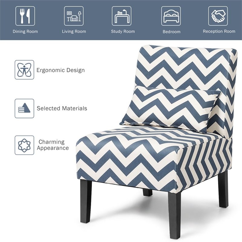 Costway Sponge Accent Armless Leisure Chair with Lumbar Pillow in Blue