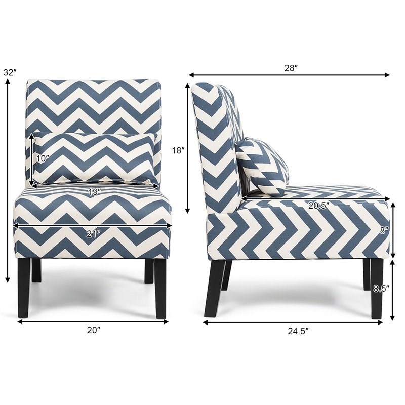Costway Sponge Accent Armless Leisure Chair with Lumbar Pillow in Blue