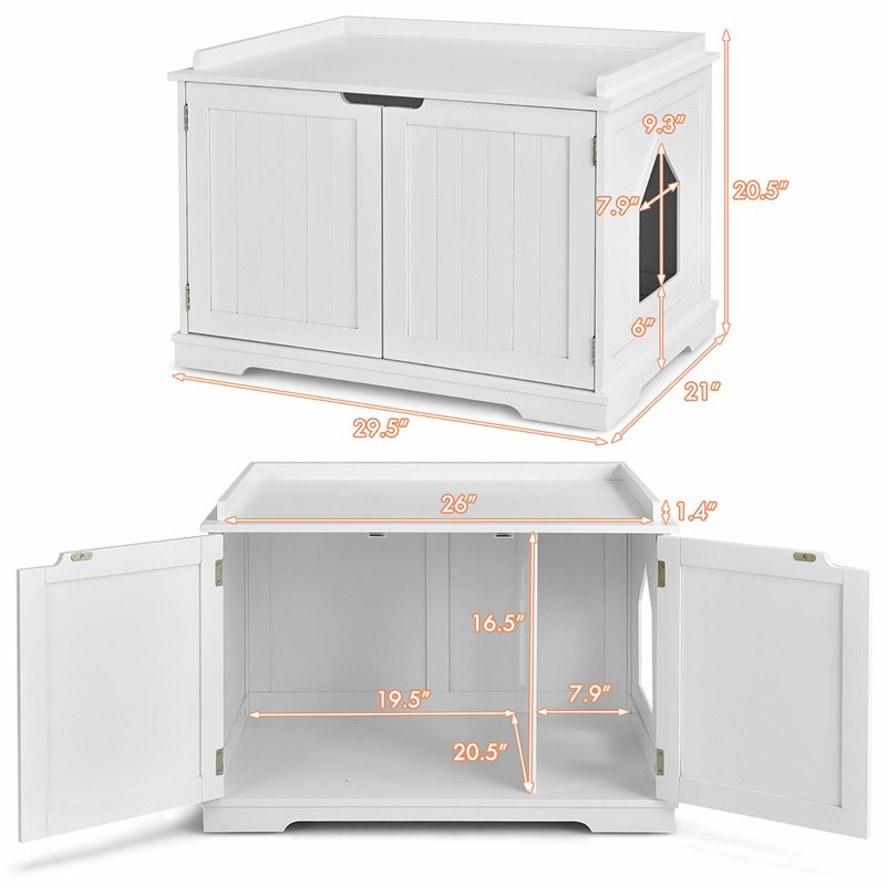 Costway Cabinet Furniture Storage Bench and Cat Litter Box in White