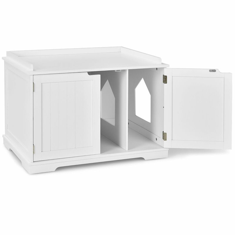 Costway Cabinet Furniture Storage Bench and Cat Litter Box in White