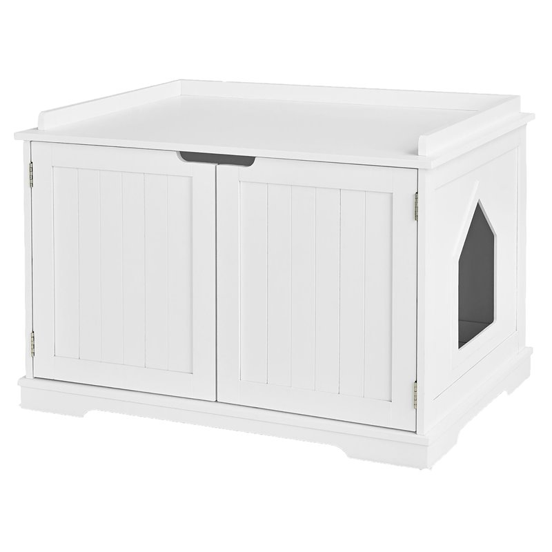 Costway Cabinet Furniture Storage Bench and Cat Litter Box in White