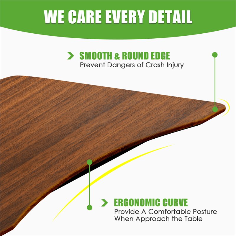 Costway Contemporary Wood Adjustable Height Rolling Computer Desk in Brown