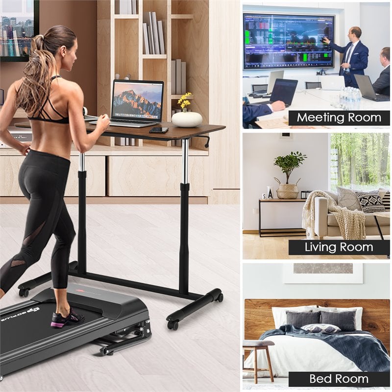 Costway Contemporary Wood Adjustable Height Rolling Computer Desk in Brown