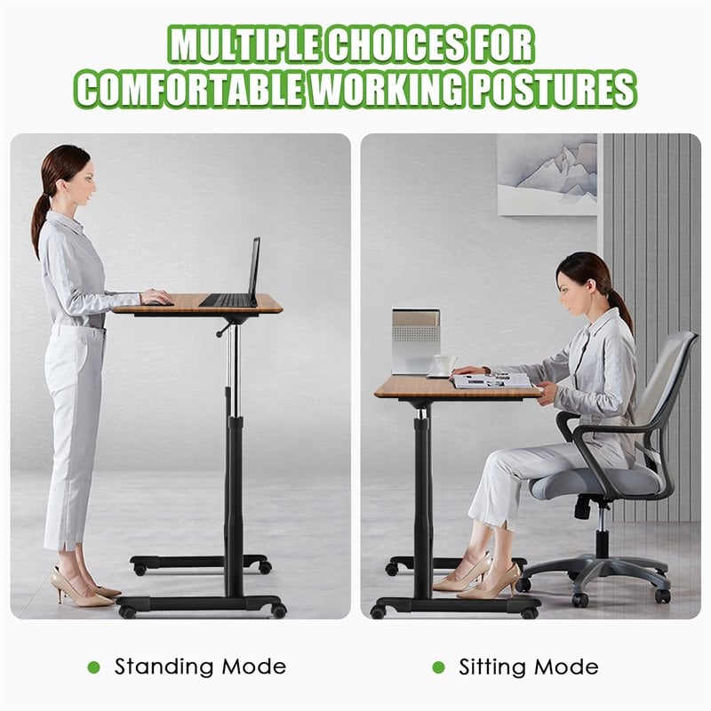 Costway Contemporary Wood Adjustable Height Rolling Computer Desk in Brown
