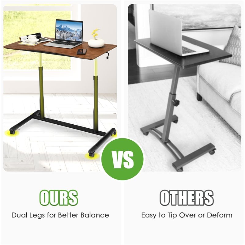 Costway Contemporary Wood Adjustable Height Rolling Computer Desk in Brown