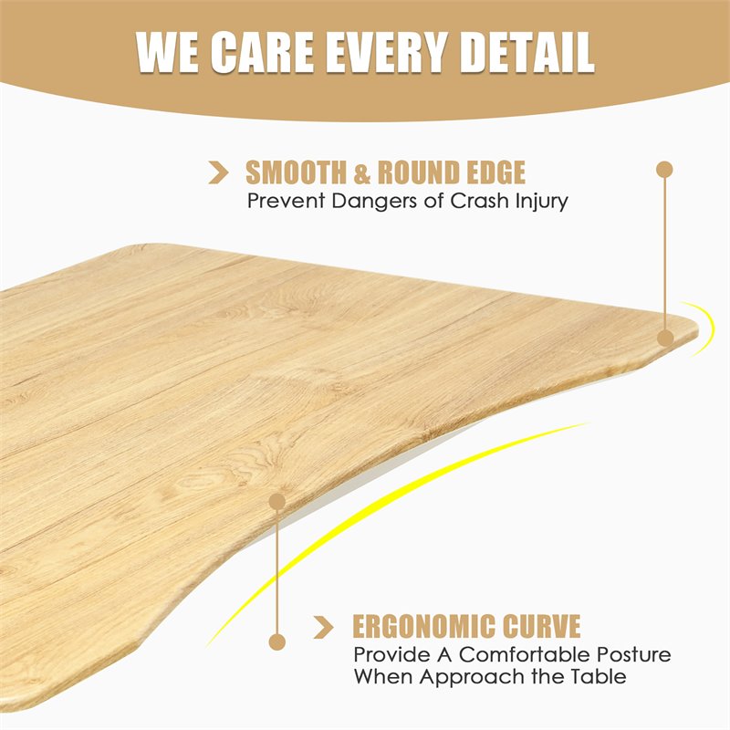 Costway Contemporary Wood Adjustable Height Rolling Computer Desk in Natural