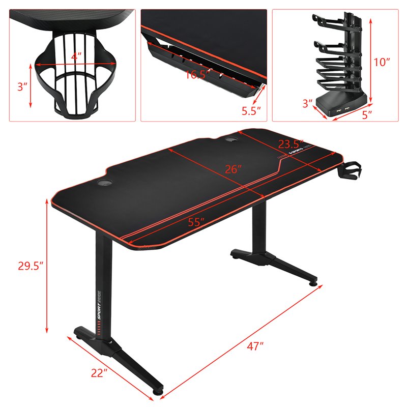 Costway 55'' T-Shaped Wood Computer Desk with Full Desk Mouse Pad in Black