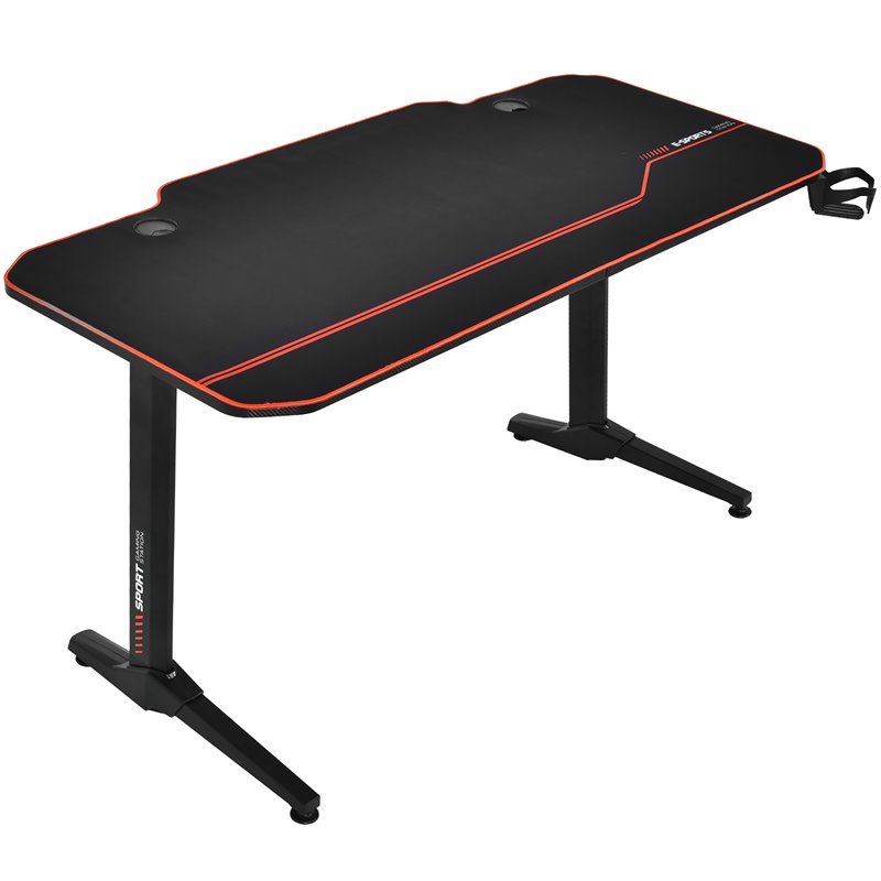 Costway 55'' T-Shaped Wood Computer Desk with Full Desk Mouse Pad in Black