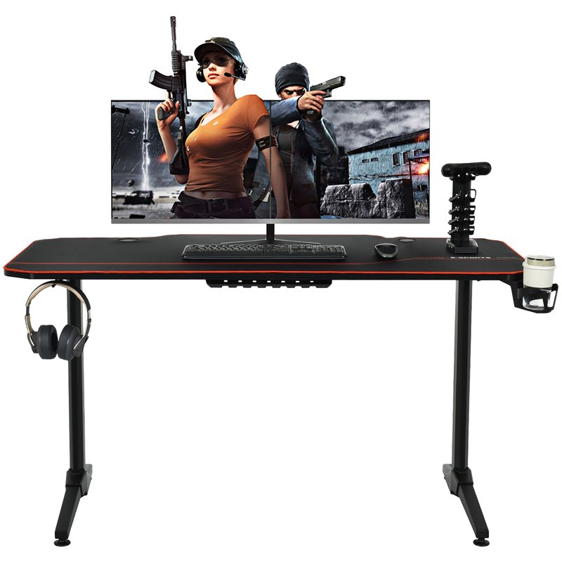 Costway 55'' T-Shaped Wood Computer Desk with Full Desk Mouse Pad in Black