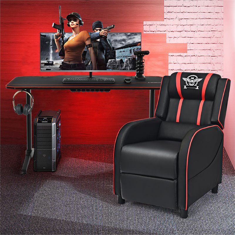 Costway 55'' T-Shaped Wood Computer Desk with Full Desk Mouse Pad in Black