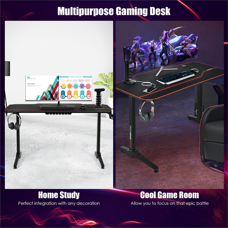 Costway 55'' T-Shaped Wood Computer Desk with Full Desk Mouse Pad in Black