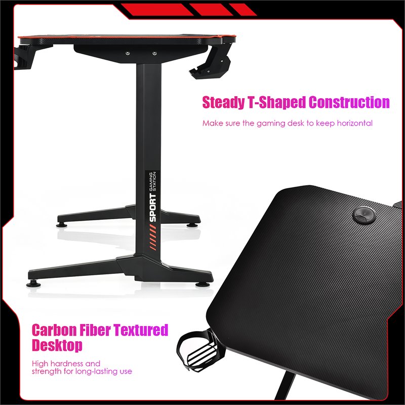 Costway 55'' T-Shaped Wood Computer Desk with Full Desk Mouse Pad in Black