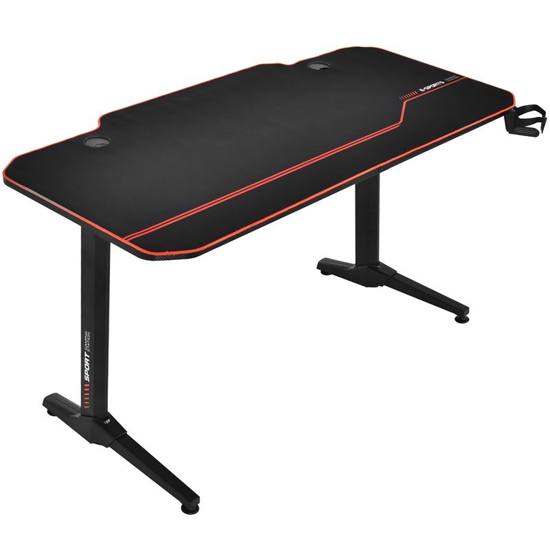 Costway 55'' T-Shaped Wood Computer Desk w/ Full Desk Mouse Pad in Black Finish