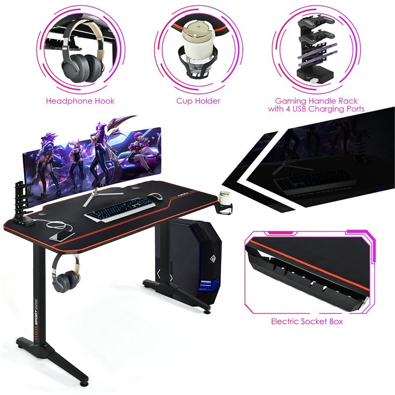 Costway 55'' T-Shaped Wood Computer Desk w/ Full Desk Mouse Pad in Black Finish