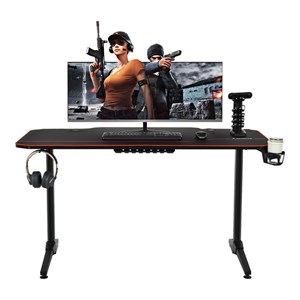Costway 55'' T-Shaped Wood Computer Desk w/ Full Desk Mouse Pad in Black Finish