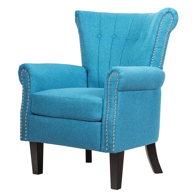Costway Tufted Upholstered Modern Single Sofa with Rubber Wood Legs in Blue