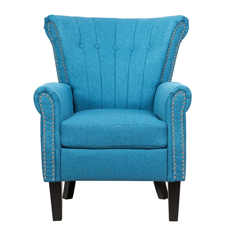 Costway Tufted Upholstered Modern Single Sofa with Rubber Wood Legs in Blue