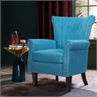 Costway Tufted Upholstered Modern Single Sofa with Rubber Wood Legs in Blue