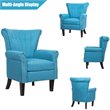 Costway Tufted Upholstered Modern Single Sofa with Rubber Wood Legs in Blue