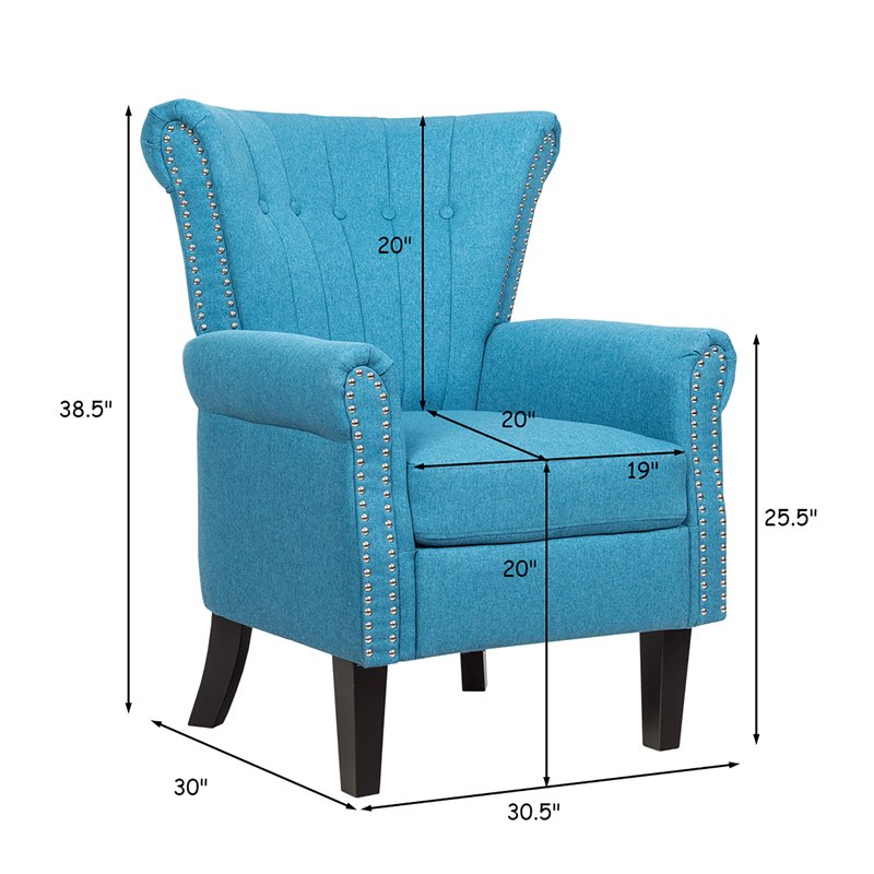 Costway Tufted Upholstered Modern Single Sofa with Rubber Wood Legs in Blue