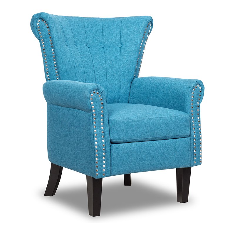 Costway Tufted Upholstered Modern Single Sofa with Rubber Wood Legs in Blue