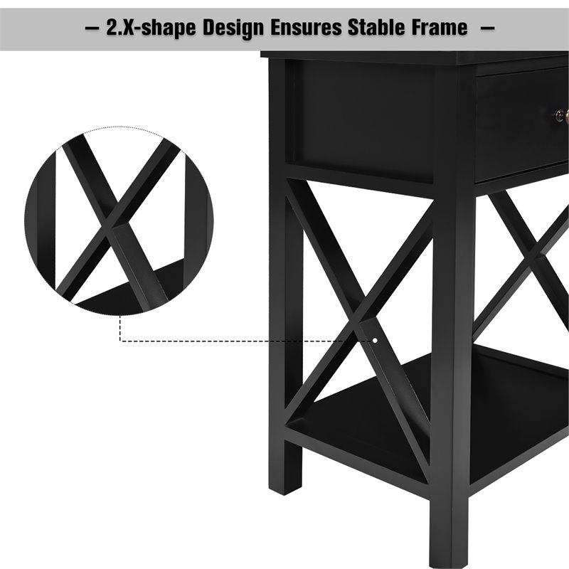 Costway Contemporary MDF Nightstand with Drawer and Shelf in Black