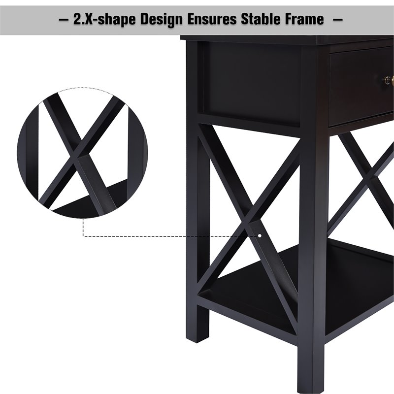 Costway Contemporary MDF Nightstand with Drawer and Shelf in Brown
