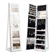 Costway Mirrored Jewelry Cabinet Lockable Standing Storage Organizer in White