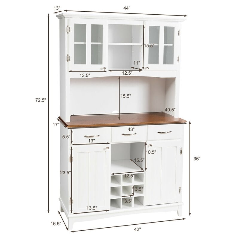 Costway Buffet & Hutch Kitchen Storage Cabinet Cupboard with Wine Rack in White