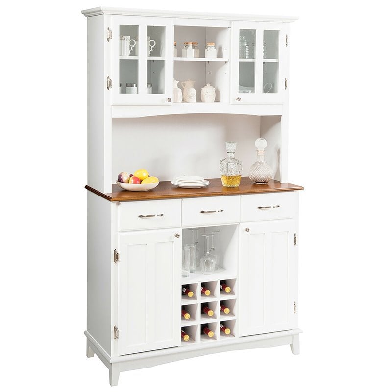 Costway Buffet & Hutch Kitchen Storage Cabinet Cupboard with Wine Rack in White