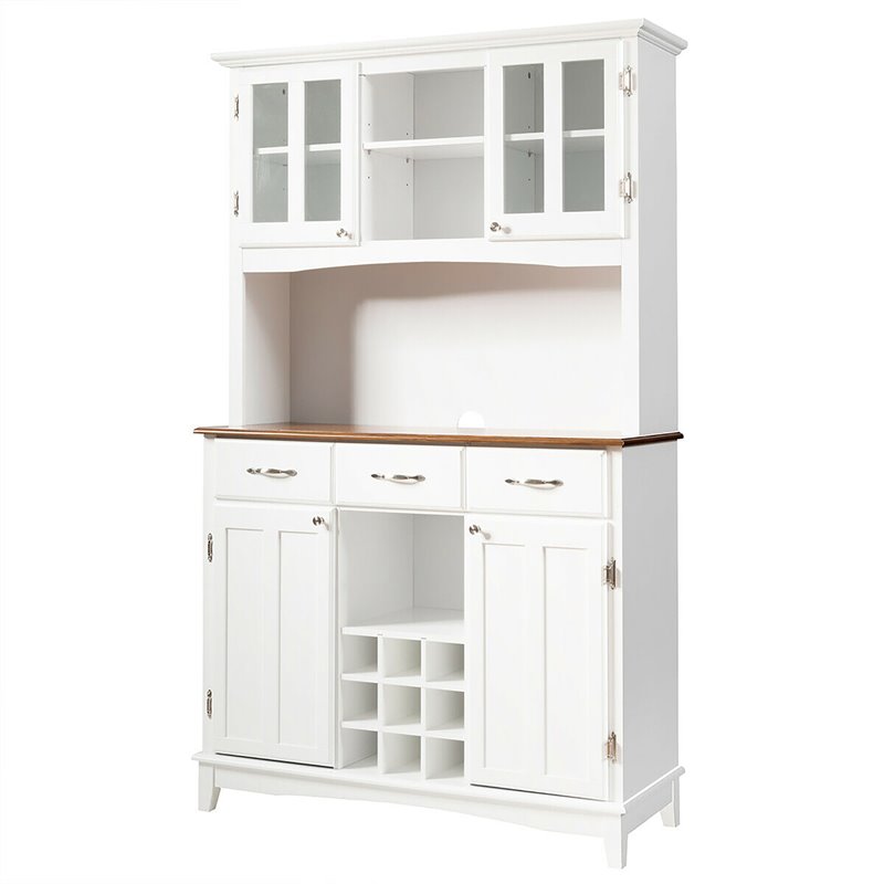 Costway Buffet & Hutch Kitchen Storage Cabinet Cupboard with Wine Rack in White