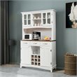 Costway Buffet & Hutch Kitchen Storage Cabinet Cupboard with Wine Rack in White