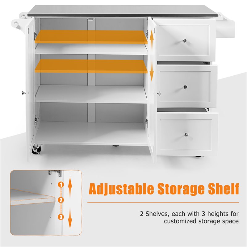 Costway 2-Door Stainless Steel Top Kitchen Island Storage Cabinet in White