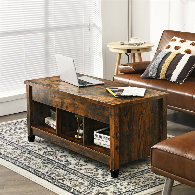Costway Lift Top Solid Wood Coffee Table with Hidden Compartment in Coffee