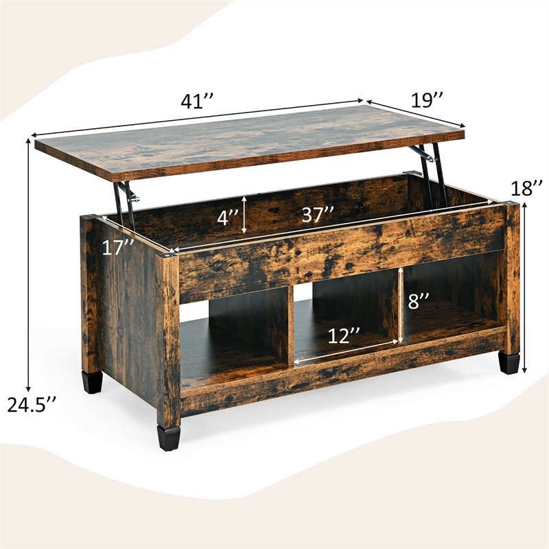 Costway Lift Top Solid Wood Coffee Table with Hidden Compartment in Coffee