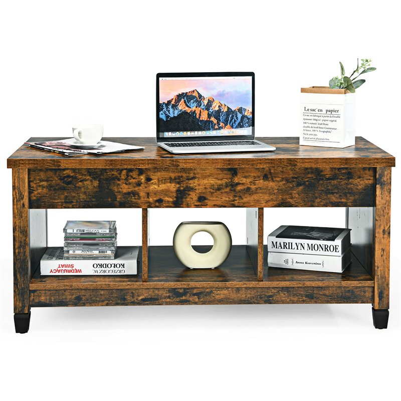 Costway Lift Top Solid Wood Coffee Table with Hidden Compartment in Coffee