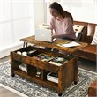 Costway Lift Top Solid Wood Coffee Table with Hidden Compartment in Coffee