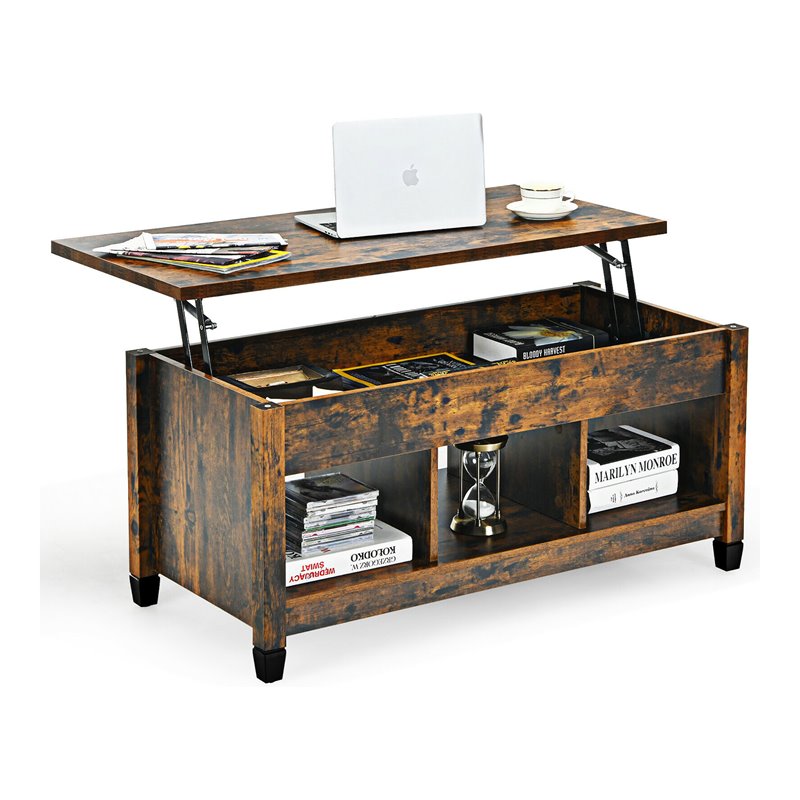 Costway Lift Top Solid Wood Coffee Table with Hidden Compartment in Coffee