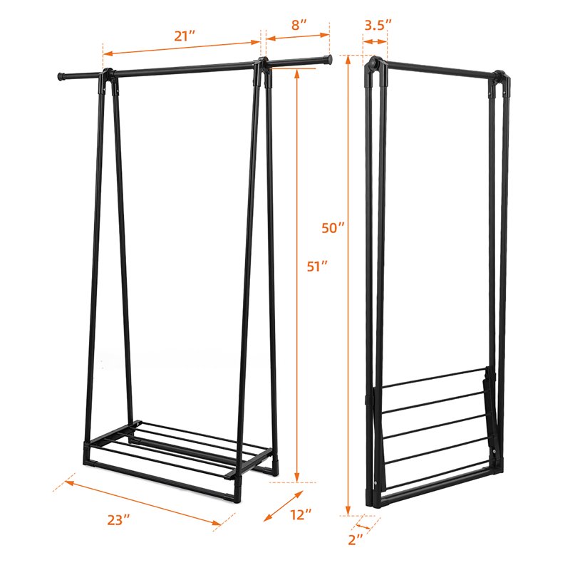 Costway A-Frame Steel Garment Rack Folding Clothes Hanger in Black