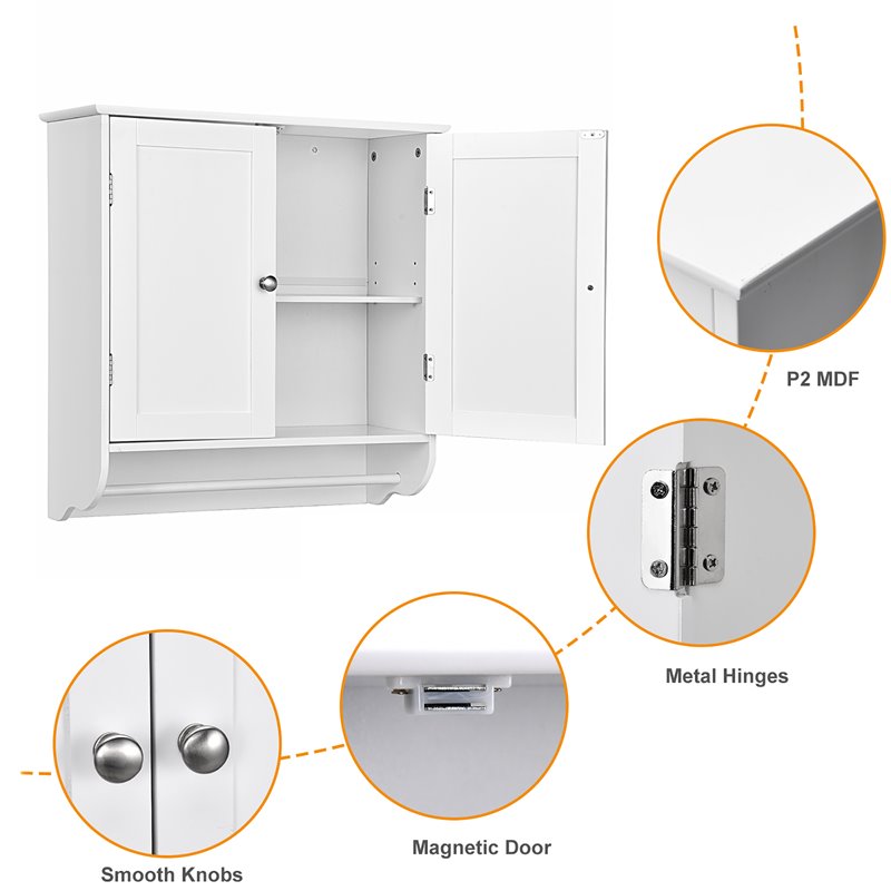 Costway Wall Mounted Bathroom Medicine Cabinet/Storage Cupboard in White