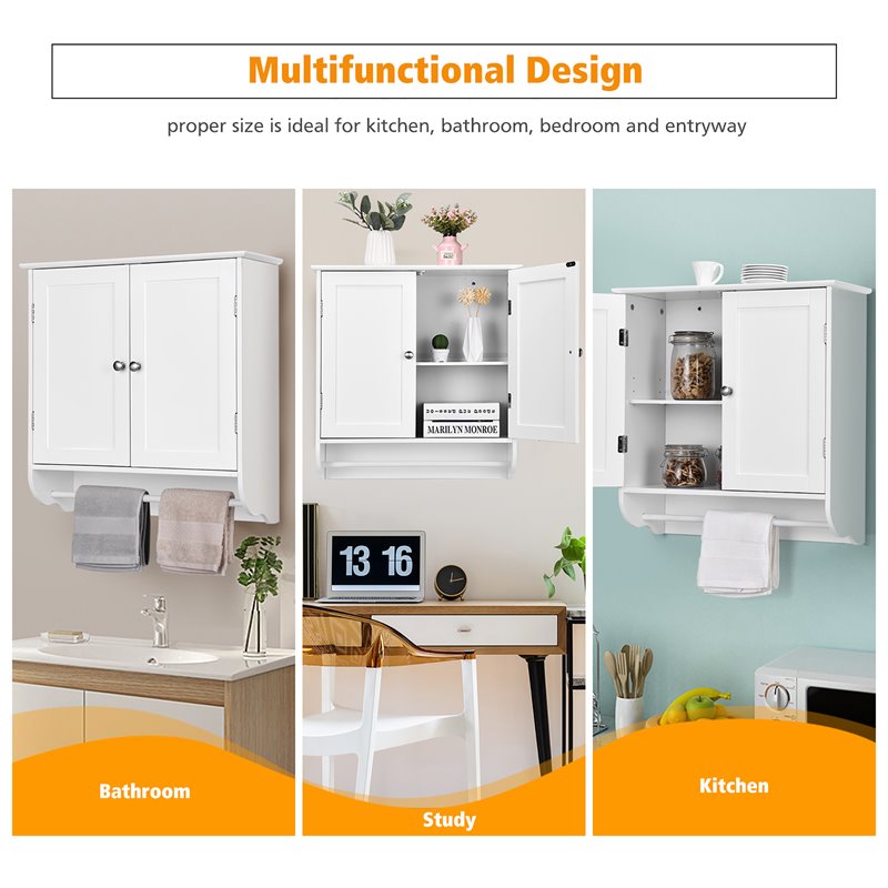 Costway Wall Mounted Bathroom Medicine Cabinet/Storage Cupboard in White