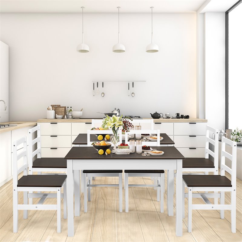 Costway 5-piece Compact Solid Wood Dining Set with Table & 4 Chairs in Walnut