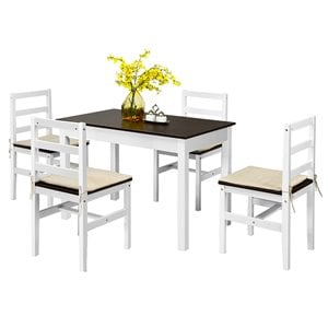 Costway 5-piece Compact Solid Wood Dining Set with Table & 4 Chairs in Walnut
