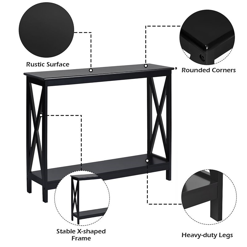 Costway 2-Tier X-Design Bookshelf Sofa Side Accent Console Table in Black