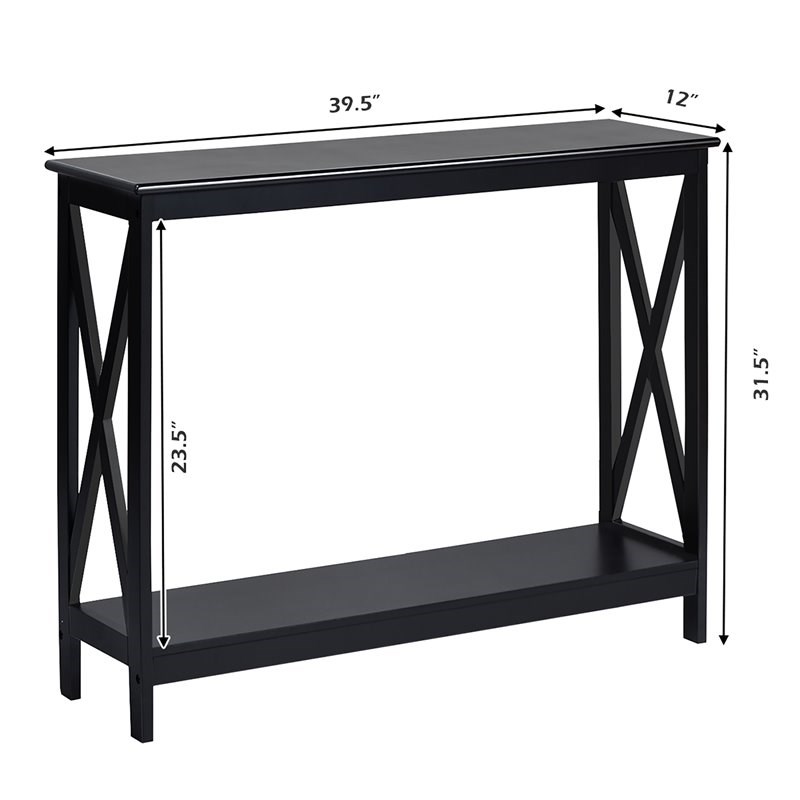 Costway 2-Tier X-Design Bookshelf Sofa Side Accent Console Table in Black
